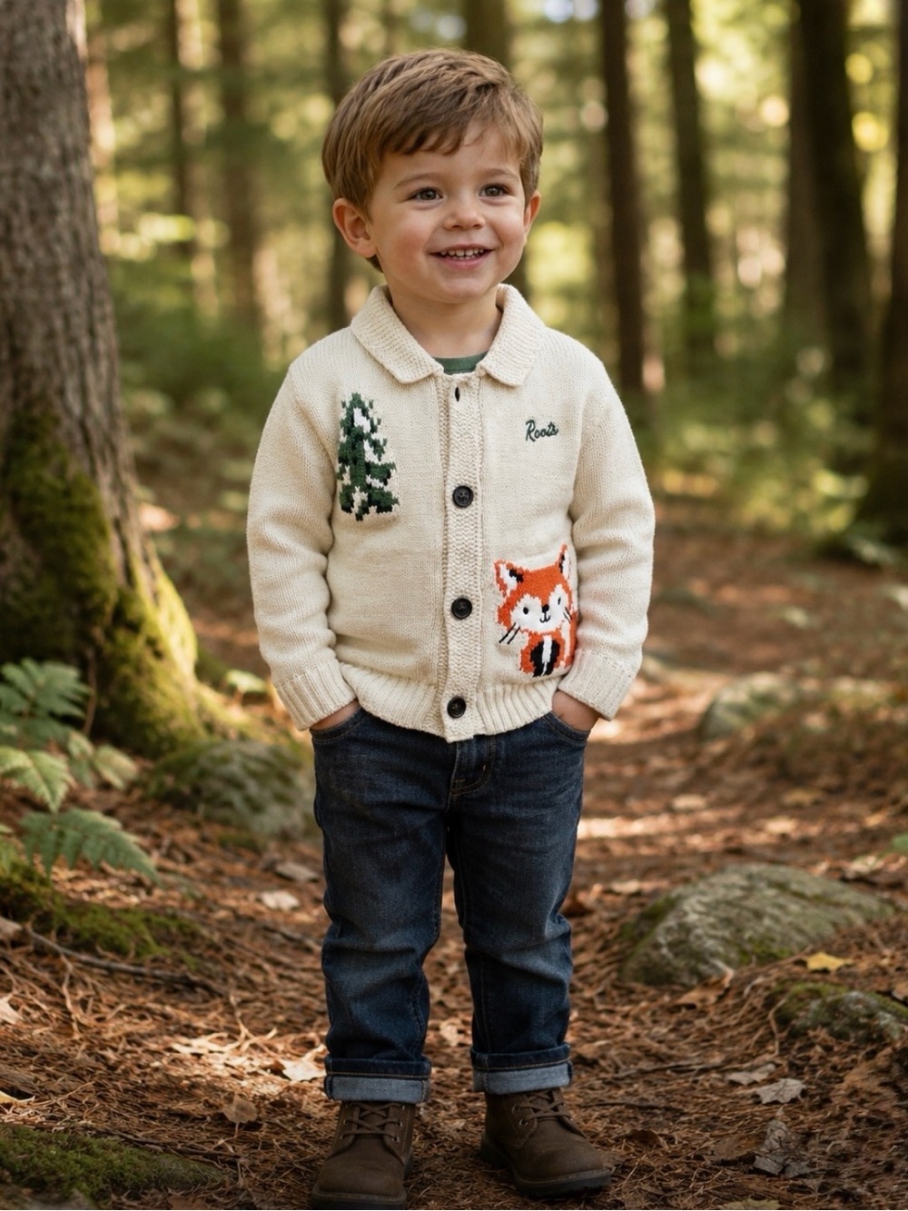 Roots Canada Toddler Snowy Fox Sweater Cardigan - Size 3T
